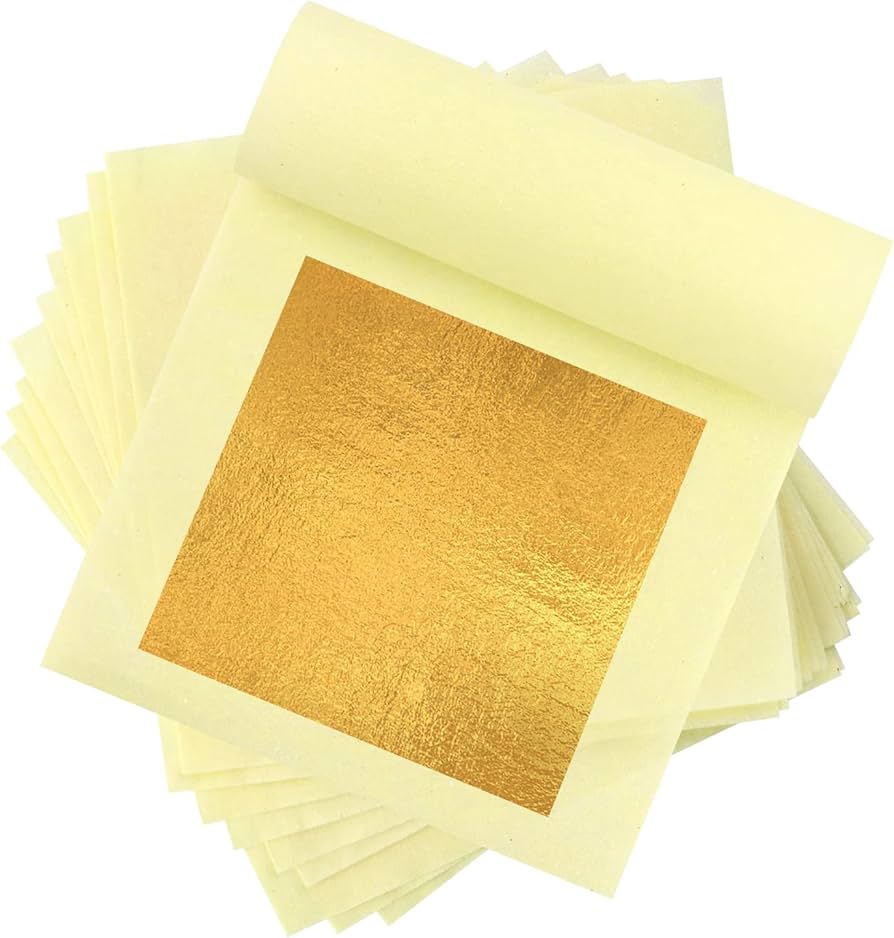 Hoja de oro comestible puro de 24 quilates, 43 mm x 43 mm, Paquete de 10 hojas